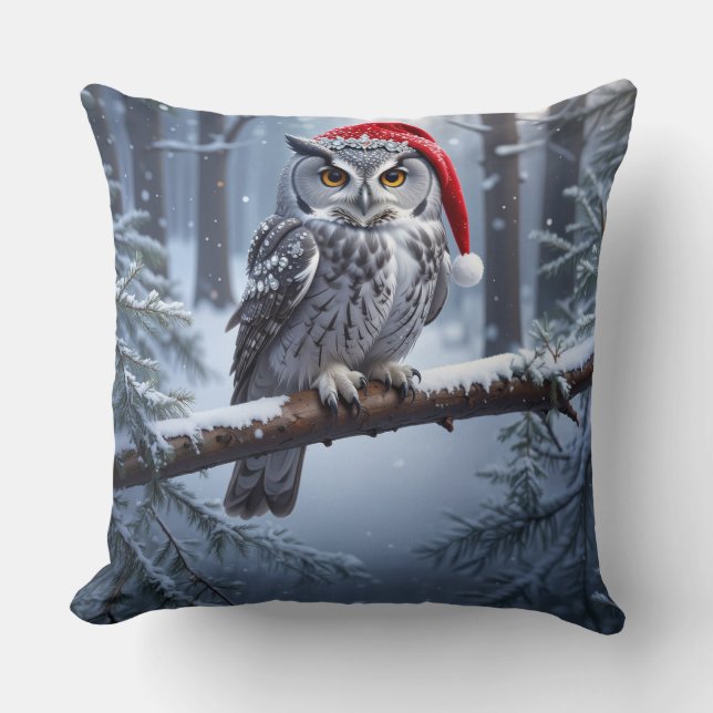 Uil met kerstmuts kussen (Voorkant)