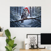 Uil met kerstmuts poster (Thuiskantoor)