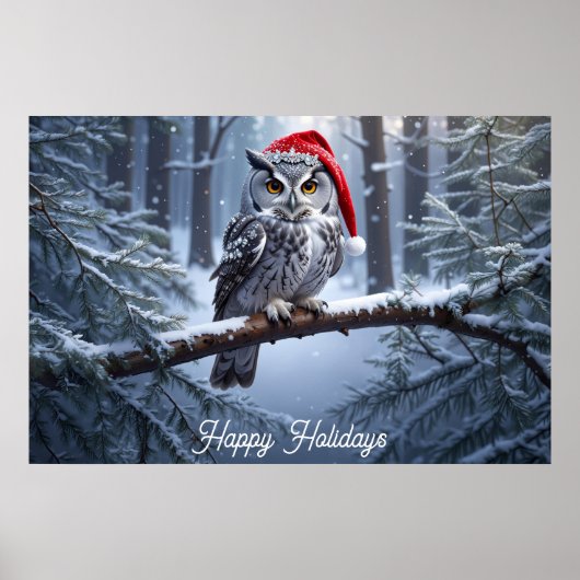 Uil met kerstmuts poster (Voorkant)