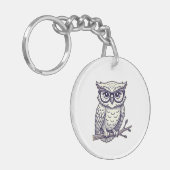 Uil met kleine leesbril op een tak sleutelhanger (Voorkant Links)