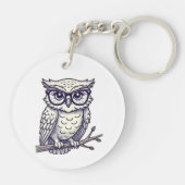 Uil met kleine leesbril op een tak sleutelhanger (Achterkant)