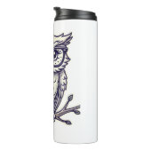 Uil met kleine leesbril op een tak thermosbeker (Geroteerd rechts)