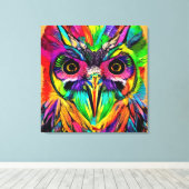 Uil met Kleurrijke Veren Quirky AI Art Canvas Afdruk (Insitu (Houten vloer))