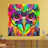 Uil met Kleurrijke Veren Quirky AI Art Canvas Afdruk (Insitu (Woonkamer))