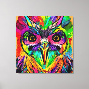 Uil met Kleurrijke Veren Quirky AI Art Canvas Afdruk