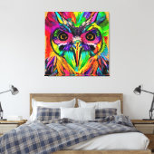 Uil met Kleurrijke Veren Quirky AI Art Canvas Afdruk (Insitu (Slaapkamer))