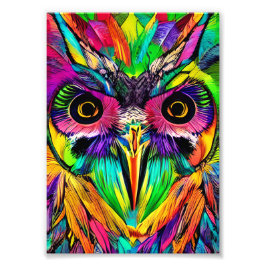 Uil met Kleurrijke Veren Quirky AI Art Foto Afdruk