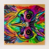 Uil met Kleurrijke Veren Quirky AI Art Legpuzzel (Horizontaal)