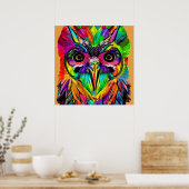 Uil met Kleurrijke Veren Quirky AI Art Poster (Keuken)