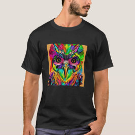 Uil met Kleurrijke Veren Quirky AI Art T-shirt