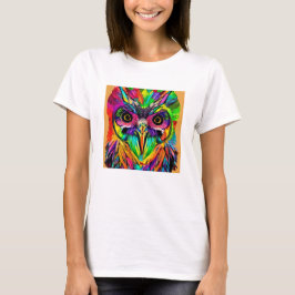 Uil met Kleurrijke Veren Quirky AI Art T-shirt