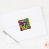 Uil met Kleurrijke Veren Quirky AI Art Vierkante Sticker (Envelop)