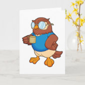 Uil met koffiekop kaart (Gele Bloem)