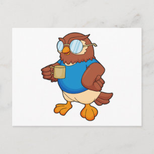 Uil met koffiemok briefkaart
