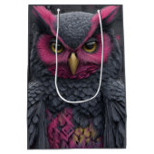 Uil met levendige magenta veren medium cadeauzakje (Achterkant)