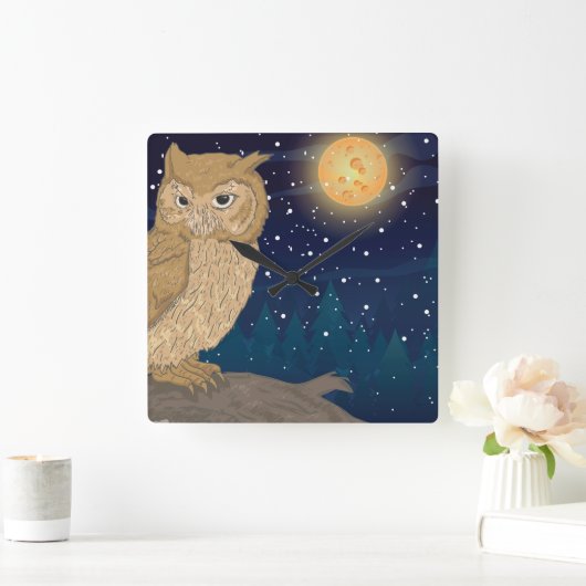 Uil met maan vierkante klok (Huis)