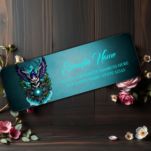 Uil met magische elementen. etiket