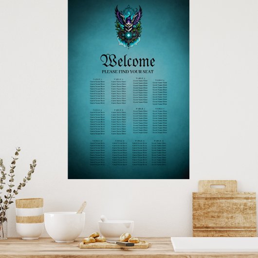 Uil met magische elementen. poster (Keuken)