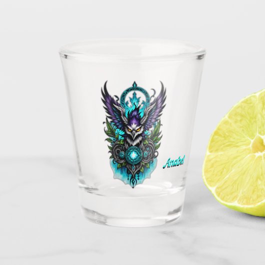 Uil met magische elementen. shot glas (Voorkant)