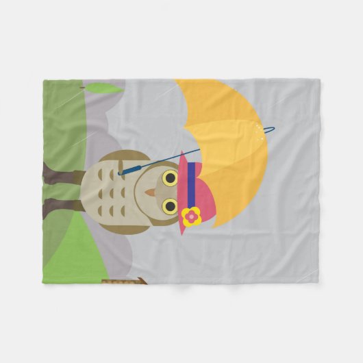 Uil met paraplu fleece deken (Voorkant (Horizontaal))