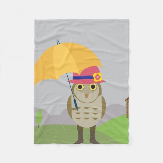 Uil met paraplu fleece deken (Voorkant)