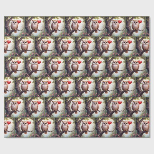 Uil met rode hartballon cadeaupapier (Vlak)