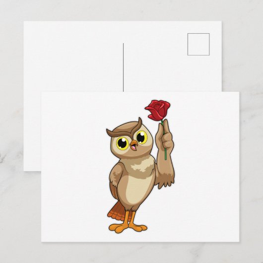 Uil met roos briefkaart (Voorkant / Achterkant)