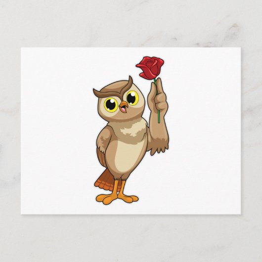 Uil met roos briefkaart (Voorkant)