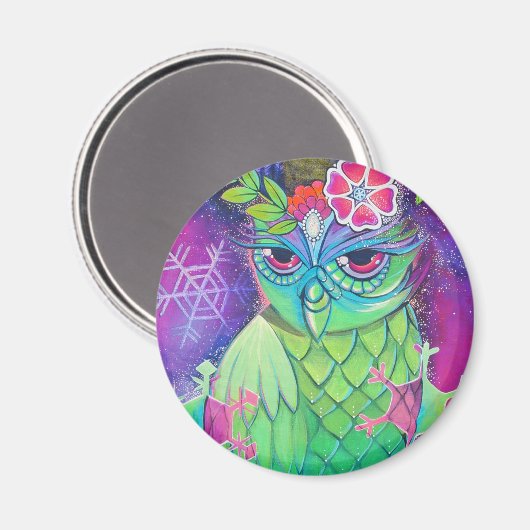 Uil met sneeuwvlokken magneet (Voorkant / Achterkant)