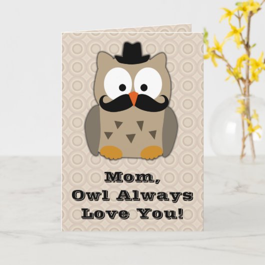 Uil met snor Moederdag Kaart (Gele Bloem)