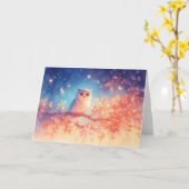 Uil met stervormige ogen tussen gloeiende bladeren kaart (Gele Bloem)