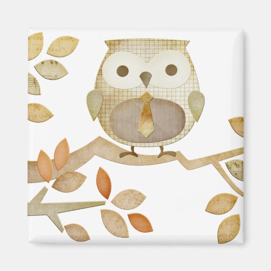 Uil met Stropdas in boommagneet Magneet (Voorkant)