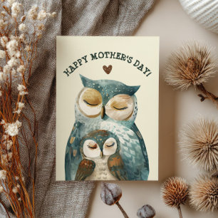 Uil Moeder & Jong  Aquarel Bos Moederdag Feestdagenkaart