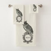 uil monogram ivoor zwart bad handdoek (Insitu)