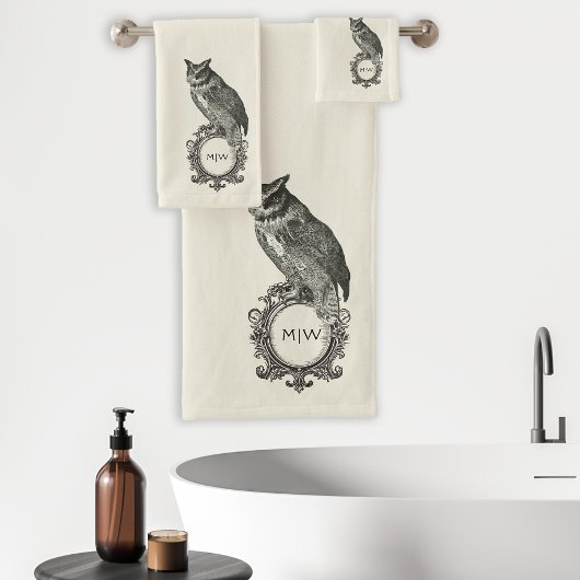 uil monogram ivoor zwart bad handdoek