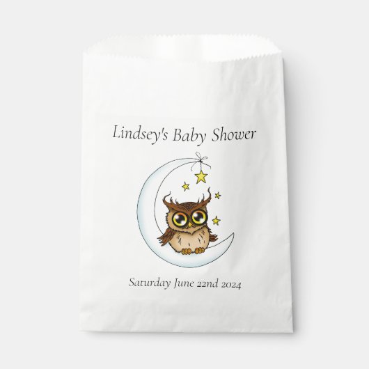 Uil Moon Blue Schattigee Sterren Baby shower Bedankzakje (Voorkant)