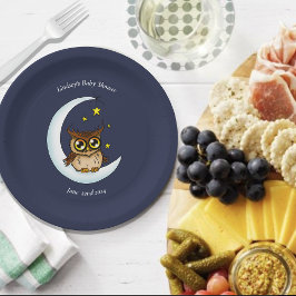 Uil Moon Blue Schattigee Sterren Baby shower Papieren Bordje