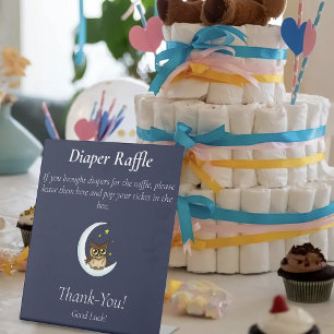 Uil Moon Blue Schattigee Sterren Baby shower Reclamebord Met Voetstuk