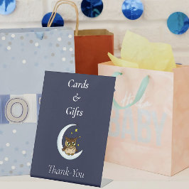 Uil Moon Blue Schattigee Sterren Baby shower Reclamebord Met Voetstuk