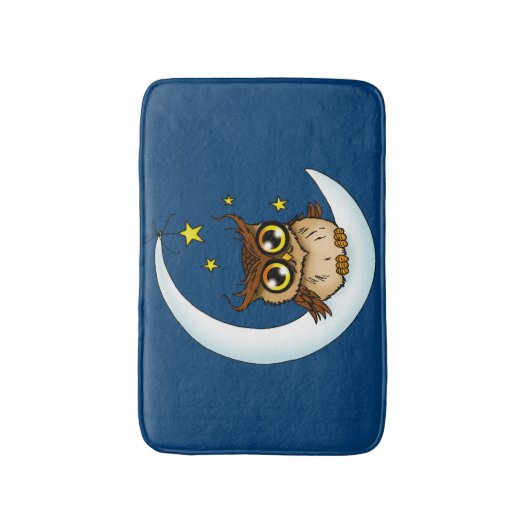 Uil Moon Blue Schattigee Sterren Badmat (Voorkant Verticaal)