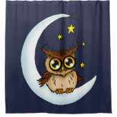 Uil Moon Blue Schattigee Sterren Douchegordijn (Voorkant)