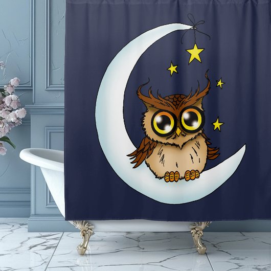 Uil Moon Blue Schattigee Sterren Douchegordijn