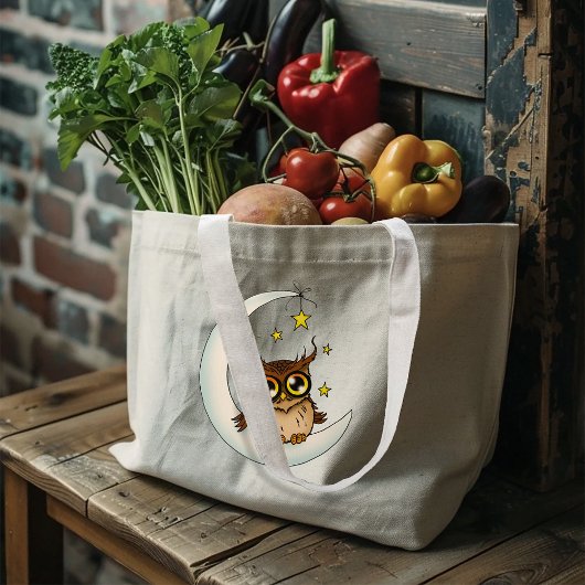 Uil Moon Blue Schattigee Sterren Grote Tote Bag