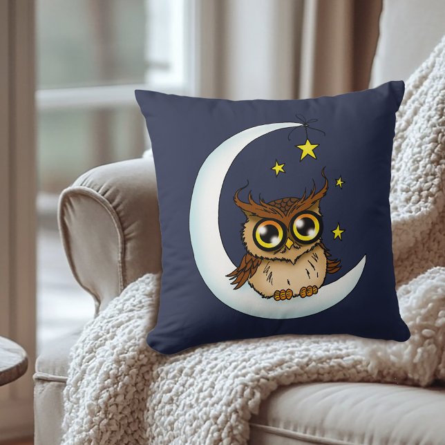 Uil Moon Blue Schattigee Sterren Kussen (Creator heeft geüpload)