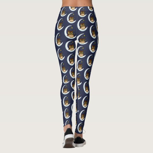 Uil Moon Blue Schattigee Sterren Leggings (Achterkant)
