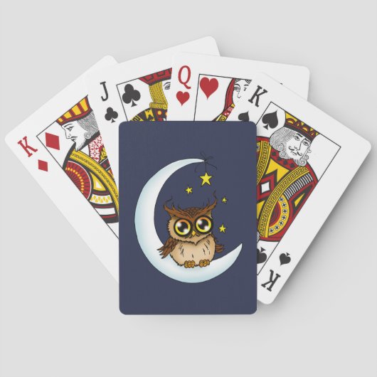 Uil Moon Blue Schattigee Sterren Pokerkaarten (Achterkant)