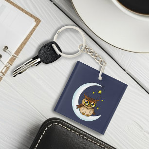 Uil Moon Blue Schattigee Sterren Sleutelhanger