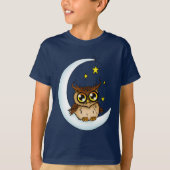 Uil Moon Blue Schattigee Sterren T-shirt (Voorkant)