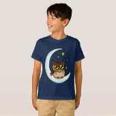 Uil Moon Blue Schattigee Sterren T-shirt (Voorkant volledig)