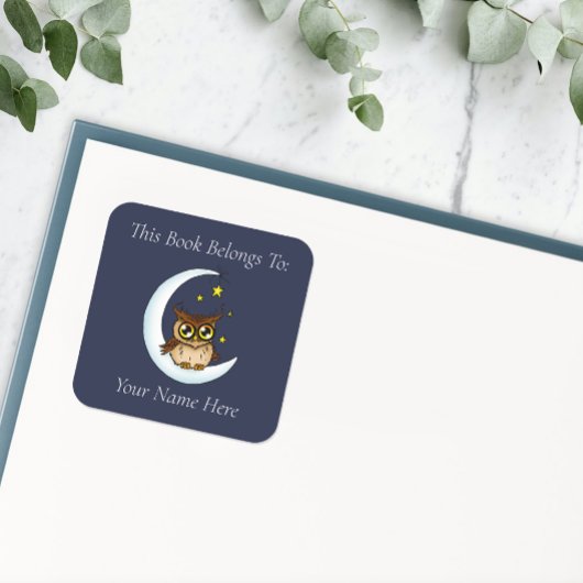 Uil Moon Blue Schattigee Sterren Vierkante Sticker